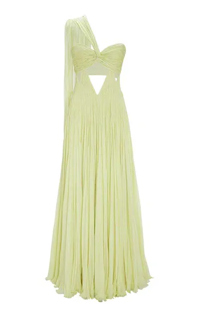 Marmar Halim Single-shoulder Cutout Silk Dress In Yellow