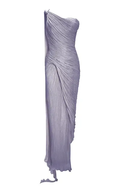 Marmar Halim Single-shoulder Sash Silk Gown In Grey