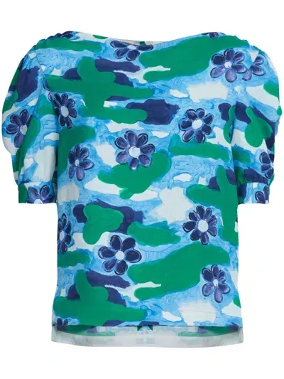 Marni All-over Floral-print Blouse In Blue