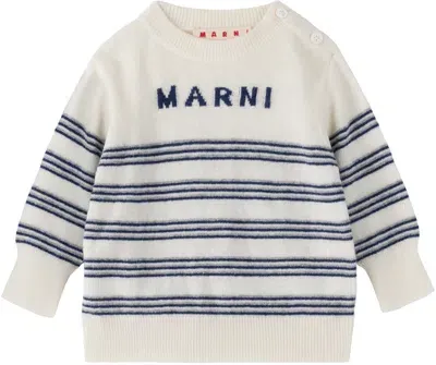 Marni Baby Off-white & Navy Knitted Sweater In 0m111