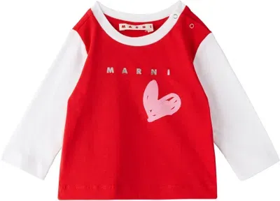 Marni Baby Red & White Cotton Jersey T-shirt In 0m416