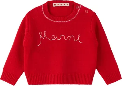 Marni Baby Red Embroidered-logo Sweater In 0m416