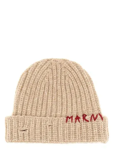 Marni Embroidery Beanie In Beige