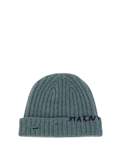 Marni Beanie With Embroidered Logo In Blue