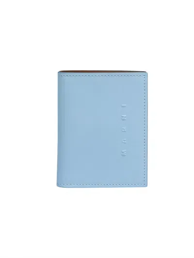 Marni Bi-fold Embossed Logo Leather Wallet In Baby Blue