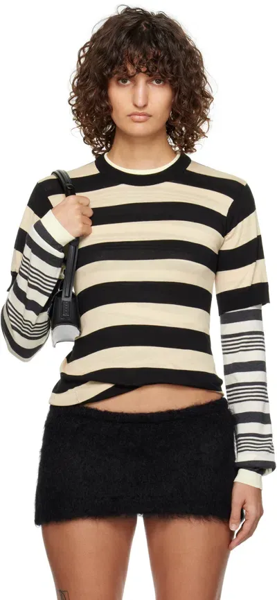 Marni Black & White Layered Contrast Stripes Sweater In Rgw09 Glass