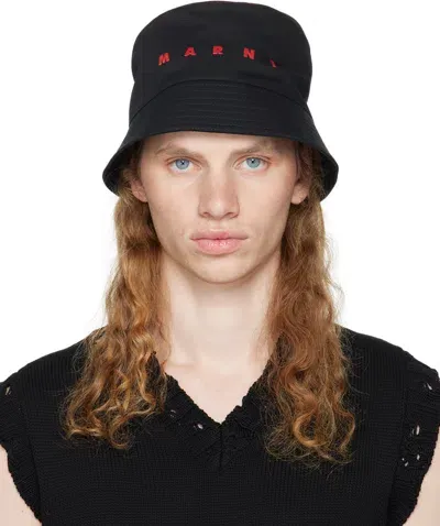 Marni Black Embroidered Logo Bucket Hat In 00n99 Black