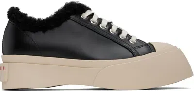 Marni Black Leather & Shearling Pablo Sneakers In 00n99 Black