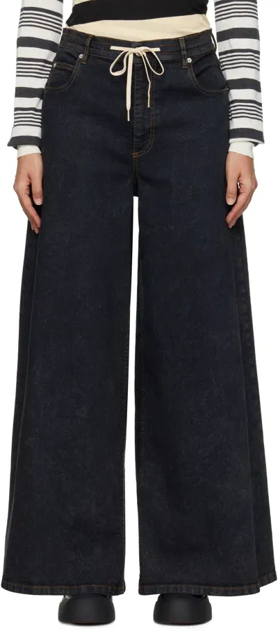 Marni Black Marble Wide-leg Jeans In Mdn99 Black