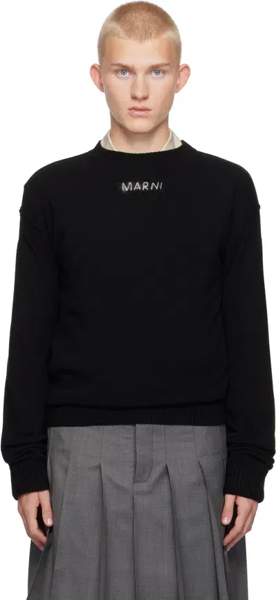 Marni Black Wool & Cashmere Logo Sweater In 00n99 Black