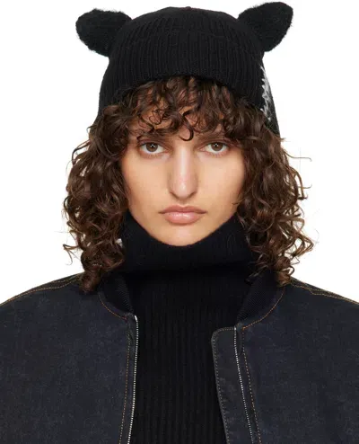 Marni Black Wool & Mohair Ears Beanie In 00n99 Black