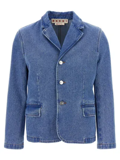 Marni Bleached Coated Blazer In Cobalt