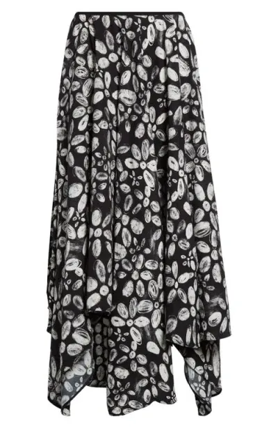 Marni Floral-print Handkerchief-hem Midi Skirt In Black