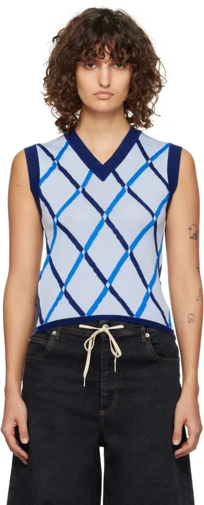 Marni Blue Argyle Half & Half Vest In Arb21 Light Blue