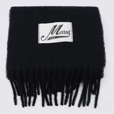 Marni Blue Black Wool Scarves In Blublack