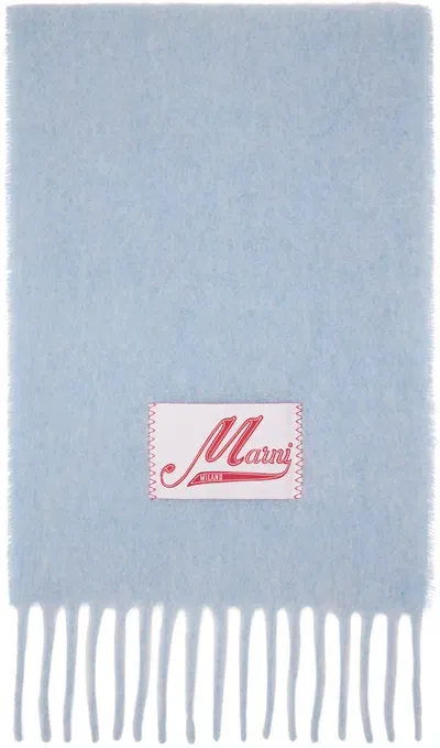 Marni Blue Brushed Alpaca Logo Scarf In 00b50 Iris Blue Mela