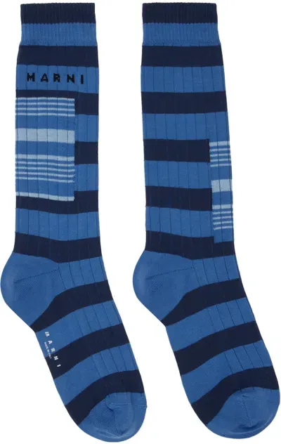 Marni Intarsia-knit Logo Socks In Blue