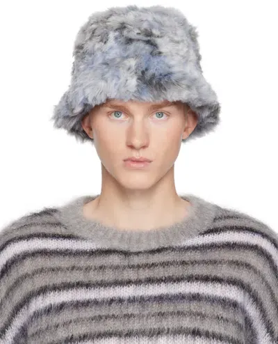 Marni Blue Long-hair Jacquard Bucket Hat In Gray