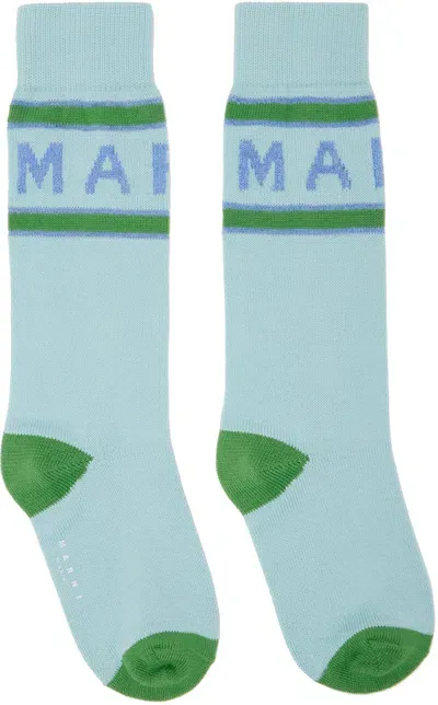 Marni Blue Mohair Logo Socks In 00b21 Light Blue