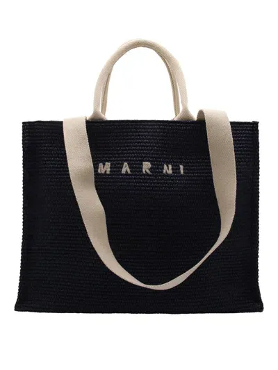 Marni Blue Raffia Tote Bag