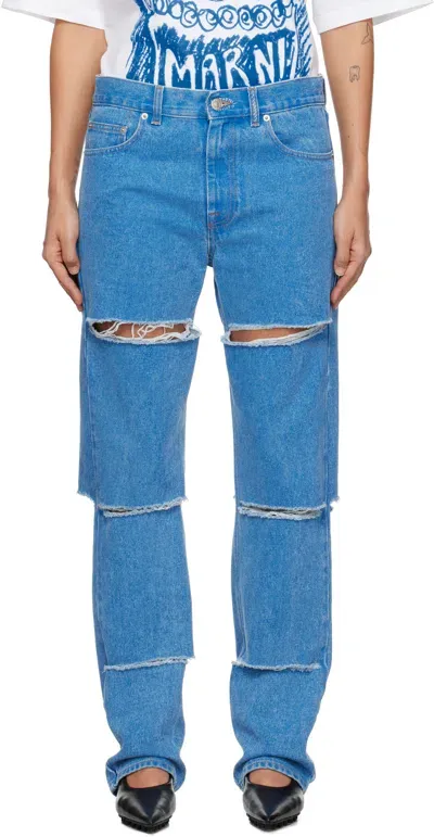 Marni Blue Slashed Boyfriend Jeans In Bdb44 Cobalt