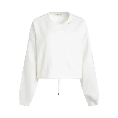 Marni Boxy Neck Logo Sweatshirt In White