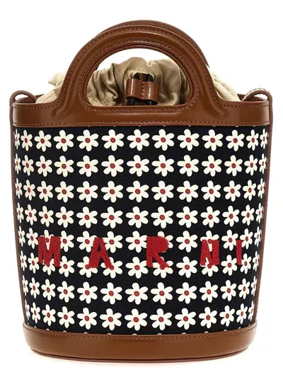 Marni Brown And Multicolor Tropical Satchel In Red/white/black