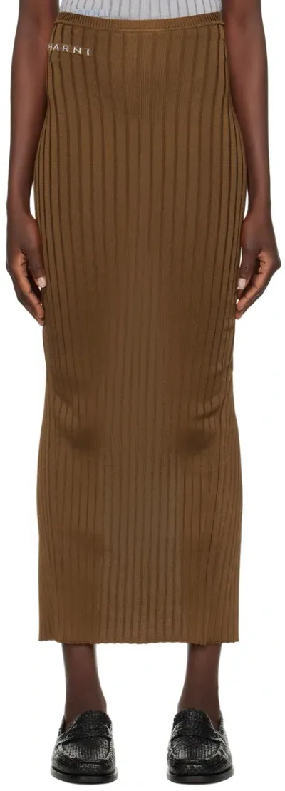 Marni Brown Ribbed Maxi Skirt In 00m28 Cigar