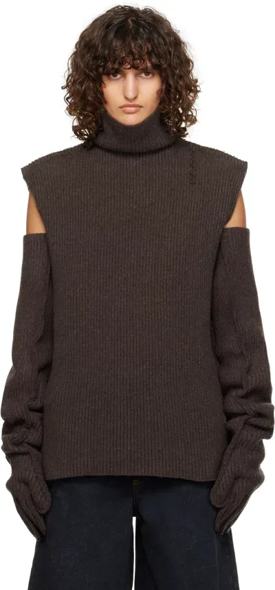 Marni Brown Ribbed Wool Turtleneck In 00m71 Chestnut