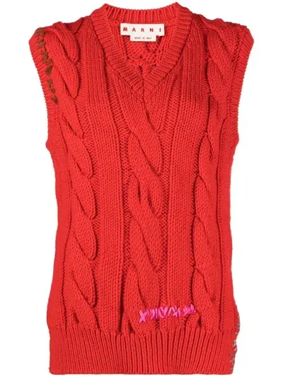 Marni Cable-knit Asymmetric Vest In Red