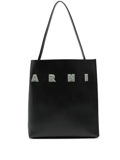 Marni Calf Leather Museo Tote Bag In Black