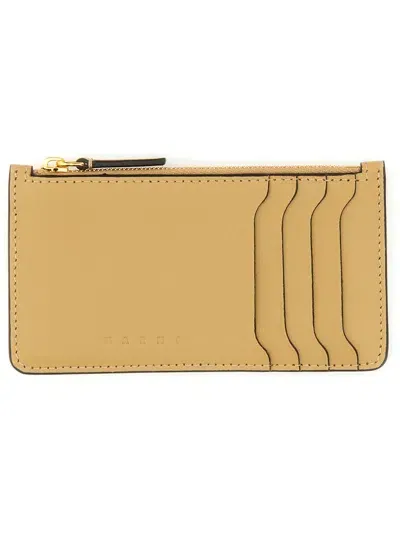 Marni Card Holder With Logo In Beige