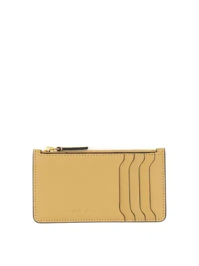 Marni Card Holder With Logo In Beige