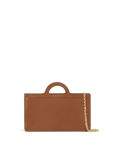 Marni Tropicalia Debossed-logo Leather Bag In Brown