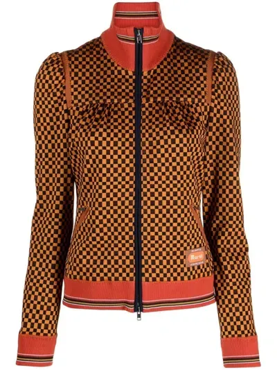 Marni Check Zipped Track Jacket In Orange