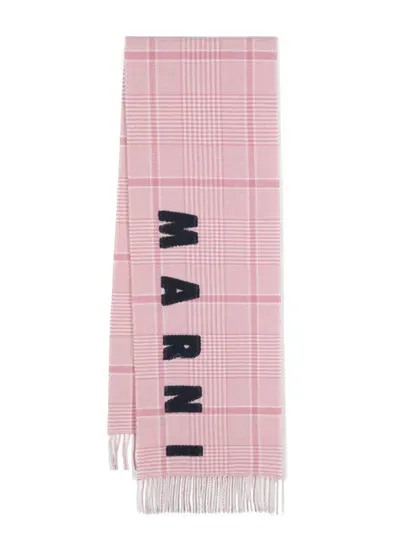 Marni Prince Of Wales Wool Scarf In Pink