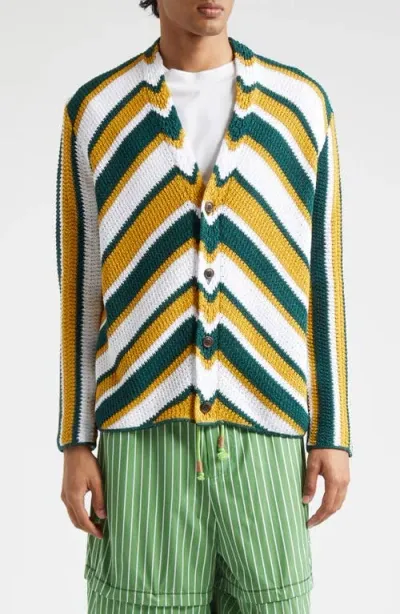 Marni Chevron Stripe Cardigan In Turquoise