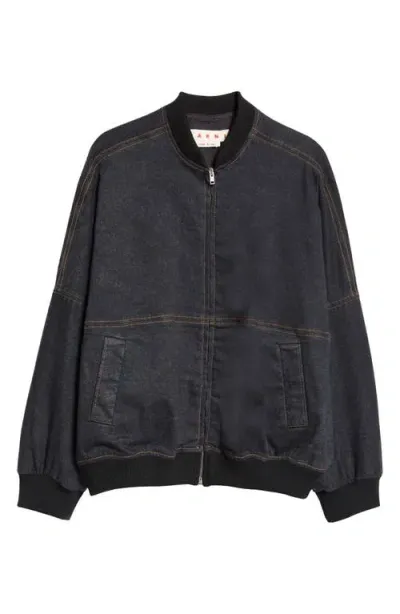 Marni Classic Denim Bomber Jacket In Black