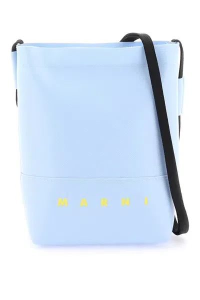 Marni Coated Canvas Crossbody Bag In Celeste