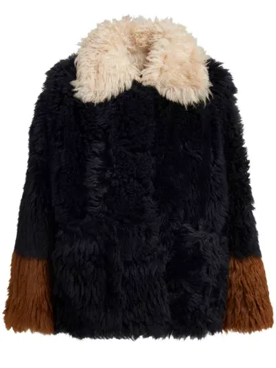 Marni Colour-block Shearling Jacket In Black