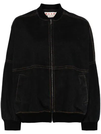 Marni Contrast Stitching Denim Jacket In Black