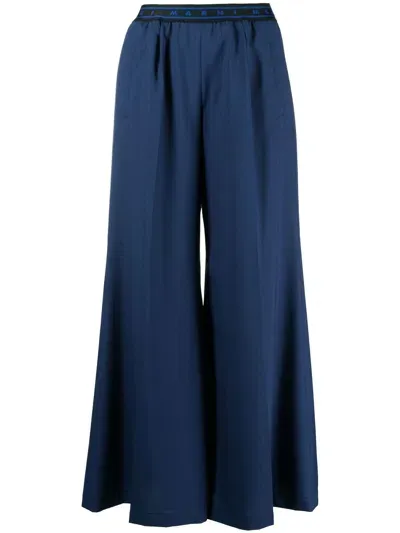 Marni Logo-waistband Wide-leg Trousers In Azul