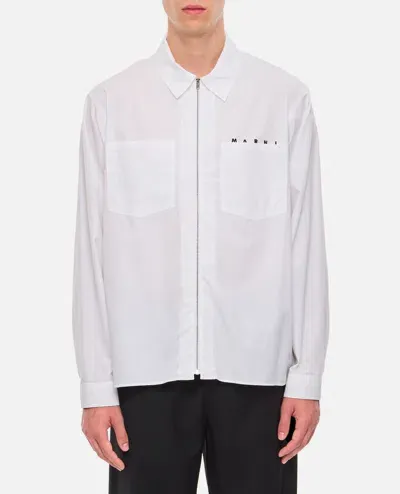 Marni Cotton Full Zip Shirt In White