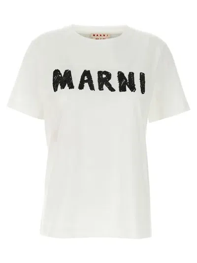 Marni Crayon Logo T-shirt In Blackwhite