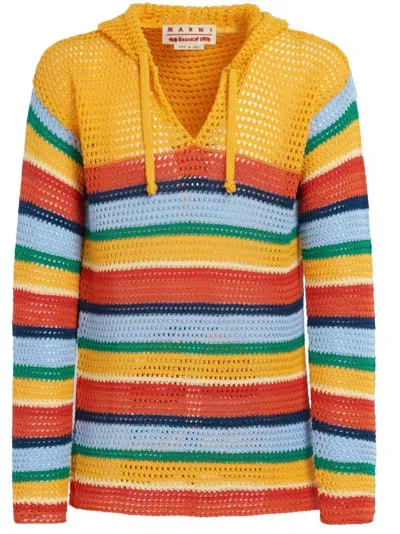 Marni Crochet-knit Striped Hoodie In Neutral