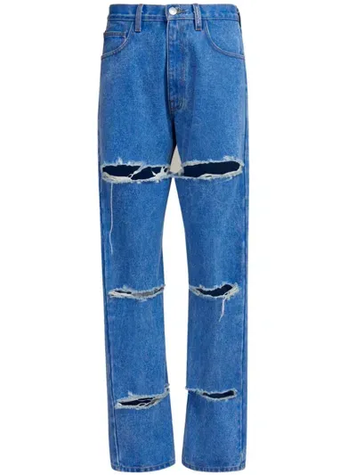 Marni Cur-out Cotton Jeans In Blue