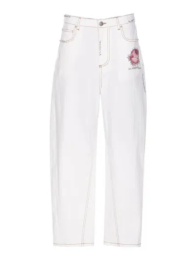 Marni Denim Pants With Flower Patch In White