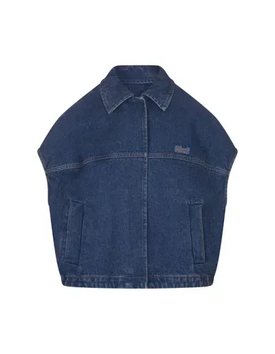 Marni Denim Sleeveless Jacket With  Mending Patch In Blue