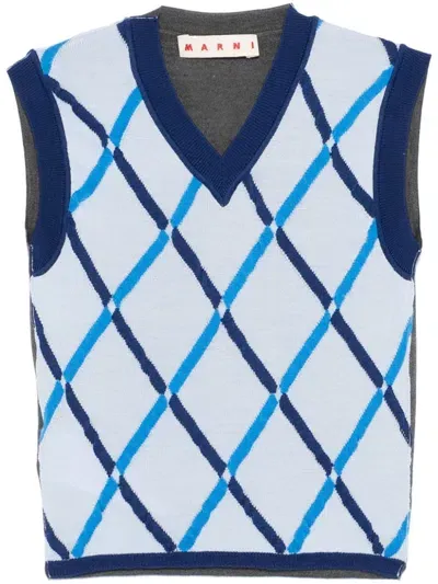 Marni Diamond-pattern Vest In Blue