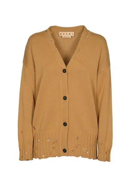 Marni Disheveled Cotton Cardigan In Nomad